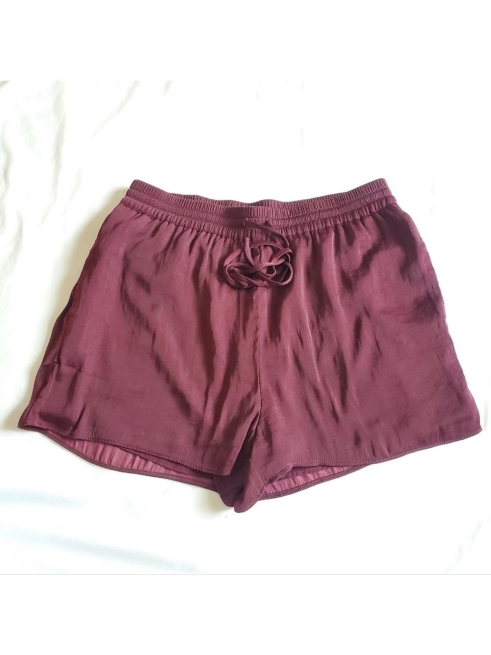 Naked Zebra Plum Burgundy Satin Feel Elastic Waist Drawstring Shorts Large